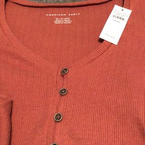 American Eagle Outfitters Tops - American Eagle tan/red long sleeve XSmall American Eagle Outfitters Tops - American Eagle tan/red long sleeve XSmall